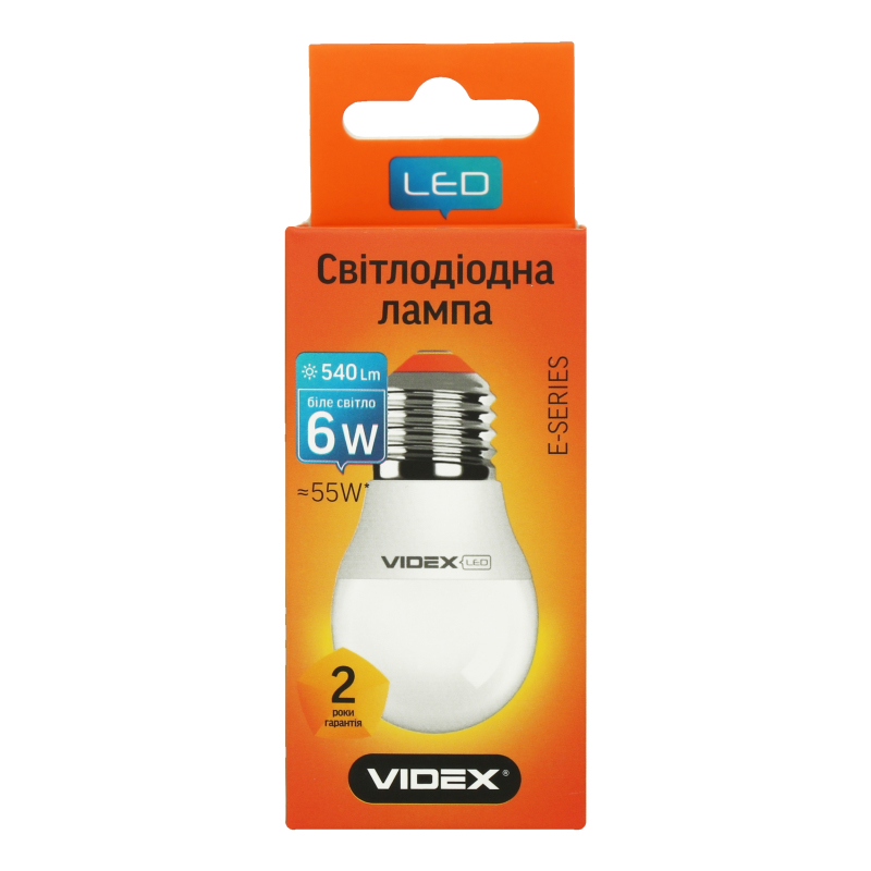 Лампа світлодіодна Videx G45, 6Вт, E27, 4100К (VL-G45e-06274)